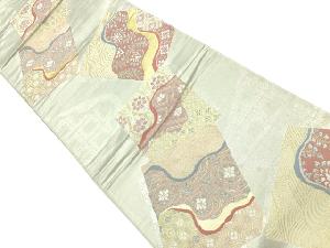 アンティーク　色紙に花菱・波模様織出し袋帯（材料）
